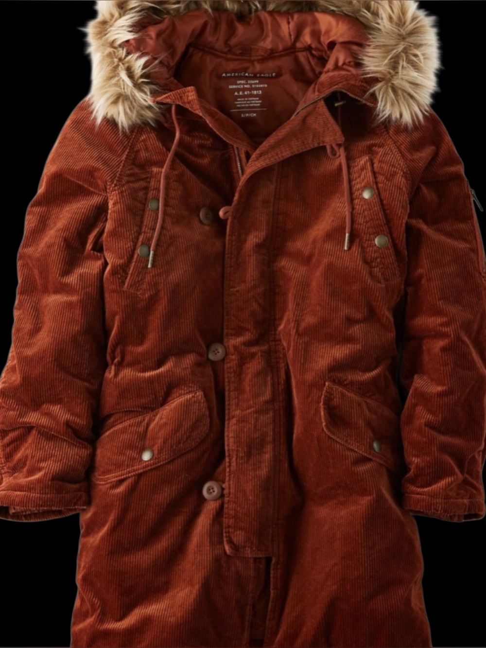 Women’s XL American Eagle Outfitters Heavy Rust Brown Corduroy Hooded Parka